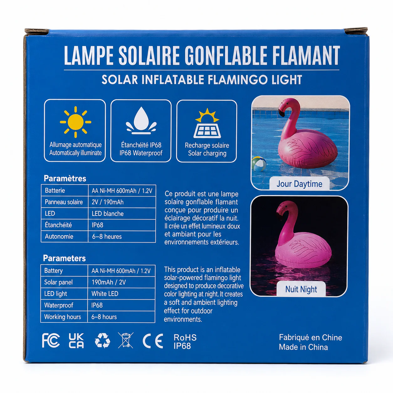 Lampe solaire gonflable flamant pour piscine et spa - CT212FG - Image 4